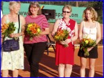 Blumen f&uuml;r aktive Mitarbeit bei der Tennis-Jugend-Kreismeisterschaft, von links Heidi Ackermann, Monika Zeindl, Michaela Kreppold, Susanne Winkler